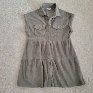 Andree by Unit Tan Corduroy Medium Dress Boho Pockets Babydoll Cottagecore